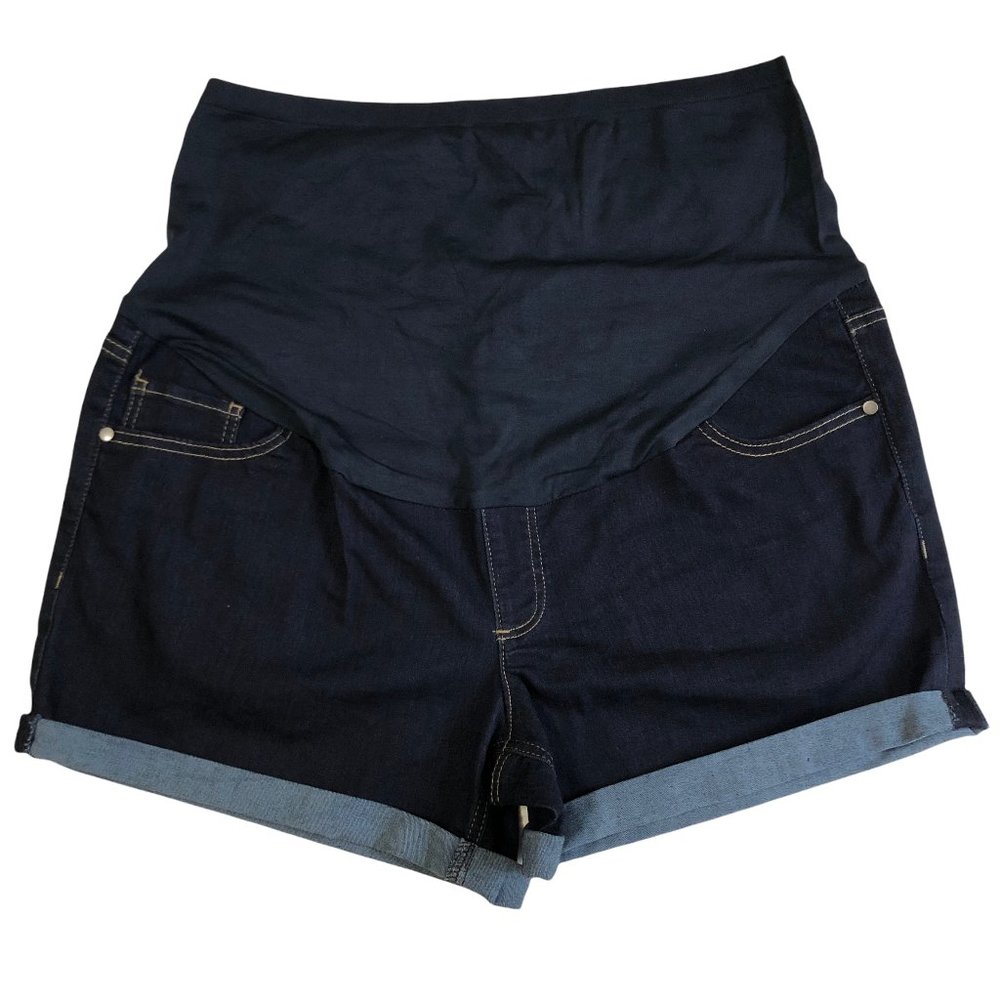 Time and Tru Maternity Shorts Size XL 16 18 Womens Dark Wash Blue Solid Cuffed